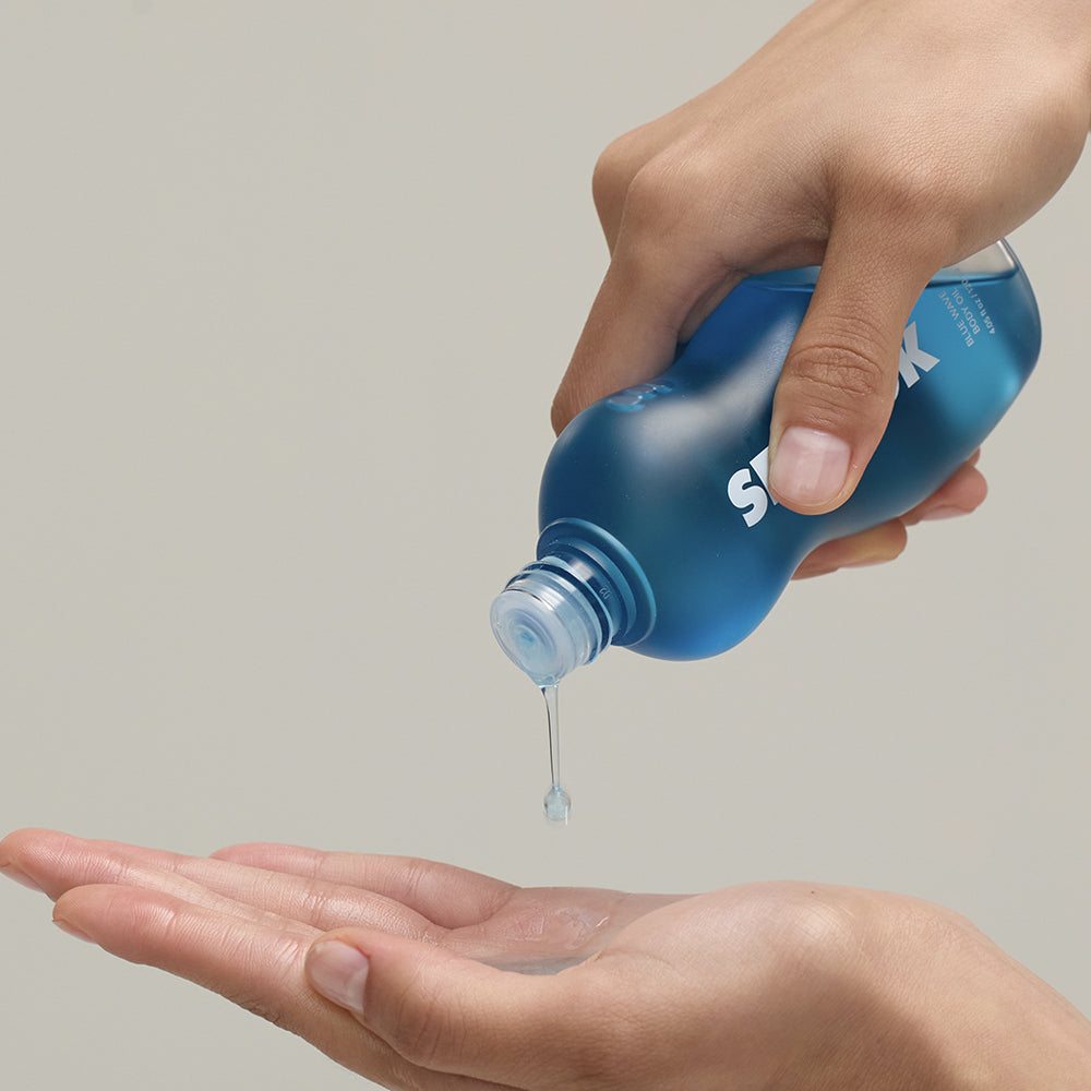 ProtoClinical k-beauty SENNOK Blue Wave Body Oil 120ml product photo on a light background.