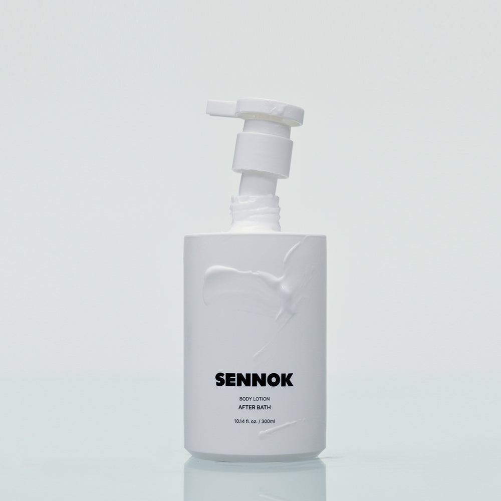 ProtoClinical k-beauty SENNOK Body Lotion After Bath 300ml body lotion packaging on a soft light background.