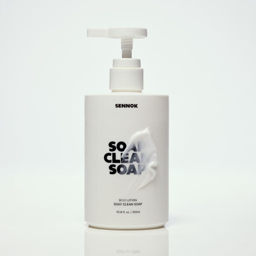 ProtoClinical k-beauty SENNOK Body Lotion Soap Clean Soap 300ml pale vertical body lotion bottle silhouette on a soft white background
