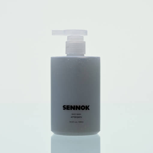 SENNOK Body Wash After Bath 300ml by ProtoClinical shown as a dark body wash bottle silhouette on a soft white background for a k-beauty body care product.