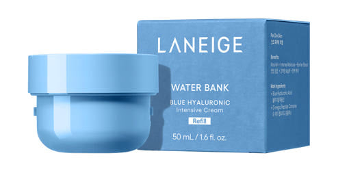 ProtoClinical k-beauty LANEIGE Water Bank Blue Hyaluronic Intensive Cream (Refill) 50ml cream product detail on a clean light background.