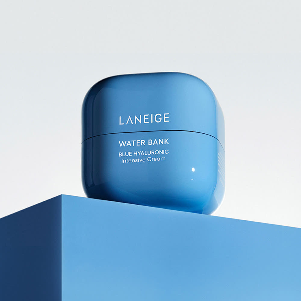 ProtoClinical k-beauty LANEIGE Water Bank Blue Hyaluronic Intensive Cream 20ml cream product packaging on a clean light background.