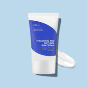 ProtoClinical k-beauty Isntree Hyaluronic Acid Natural Suncream SPF50+PA++++ 50ml single upright suncream tube shown in a square studio packshot on a light background
