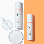 ProtoClinical k-beauty Dr.Ceuracle 5α Control Clearing Serum In Emulsion 100ml with two white bottles, a clear dropper and a round glass dish on a split white and peach background