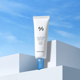 ProtoClinical k-beauty blue beauty graphic with a soft pale vertical center and muted gray lower edge.