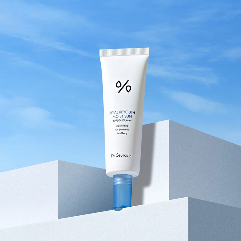 ProtoClinical k-beauty blue beauty graphic with a soft pale vertical center and muted gray lower edge.
