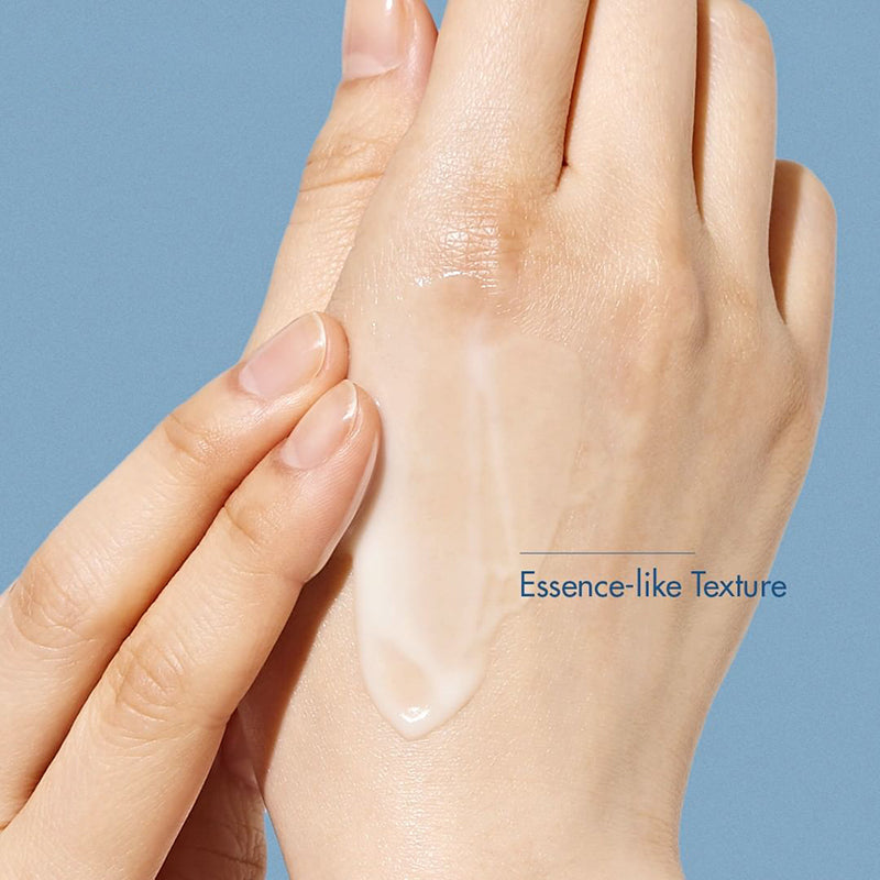 ProtoClinical k-beauty gray and blue beauty graphic with a soft peach vertical center on a muted background.