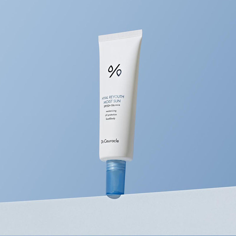 ProtoClinical k-beauty blue and lavender beauty graphic with a bright vertical center and darker lower bands.
