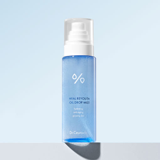ProtoClinical k-beauty pale blue beauty graphic with soft vertical white bands and a muted blue center shadow.