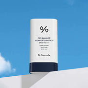 ProtoClinical k-beauty abstract bright blue beauty graphic with a white center block and a peach band near the bottom.