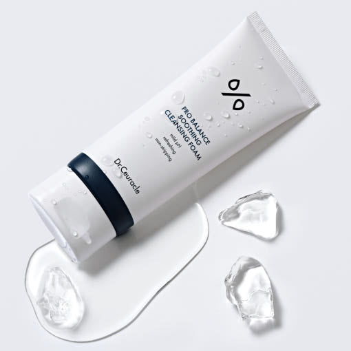 ProtoClinical k-beauty abstract soft gray beauty graphic with a muted dark center spot and pale vertical blur.
