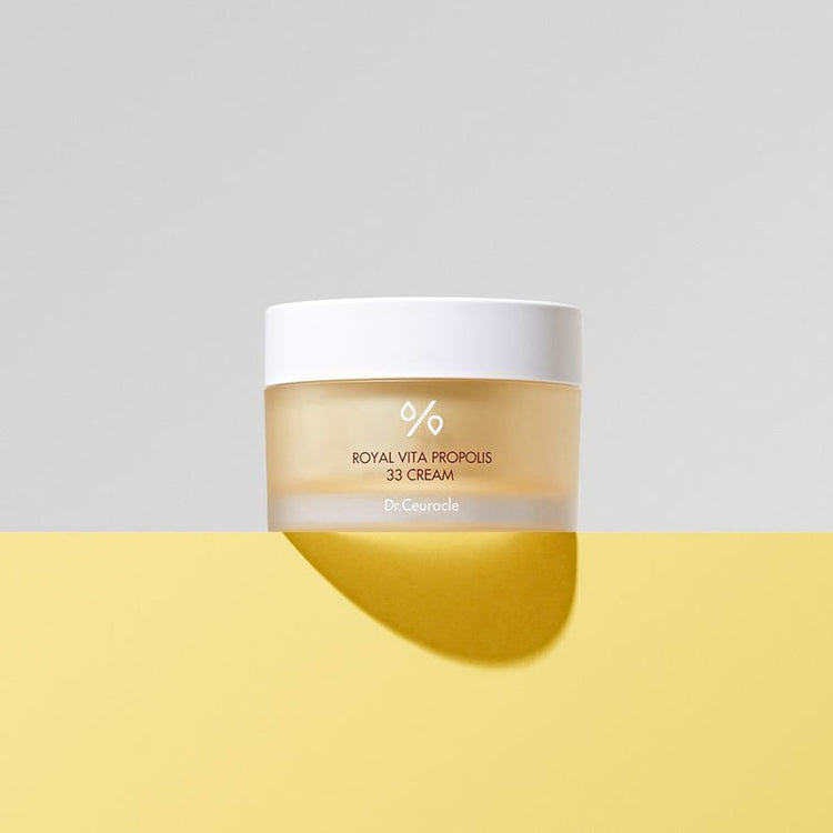 ProtoClinical k-beauty beauty product graphic with pale blue side panels and a warm beige center on a light background.