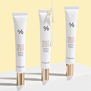 ProtoClinical k-beauty pale yellow beauty graphic with soft white bands and a muted gray lower-right accent.