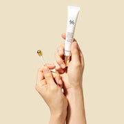 ProtoClinical k-beauty warm beige beauty graphic with a soft peach vertical center on a light background.