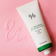 ProtoClinical k-beauty pale green beauty graphic with a dark olive vertical center form on a light background.