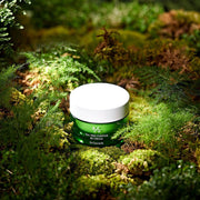 ProtoClinical k-beauty abstract taupe skincare graphic with a dark green horizontal band near the lower center on a muted background.