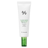 ProtoClinical k-beauty Dr.Ceuracle Tea Tree Purifine Green Up Sun SPF50 PA++++ 50ml single centered light gray sunscreen package on a white background with soft mint and peach side accents.