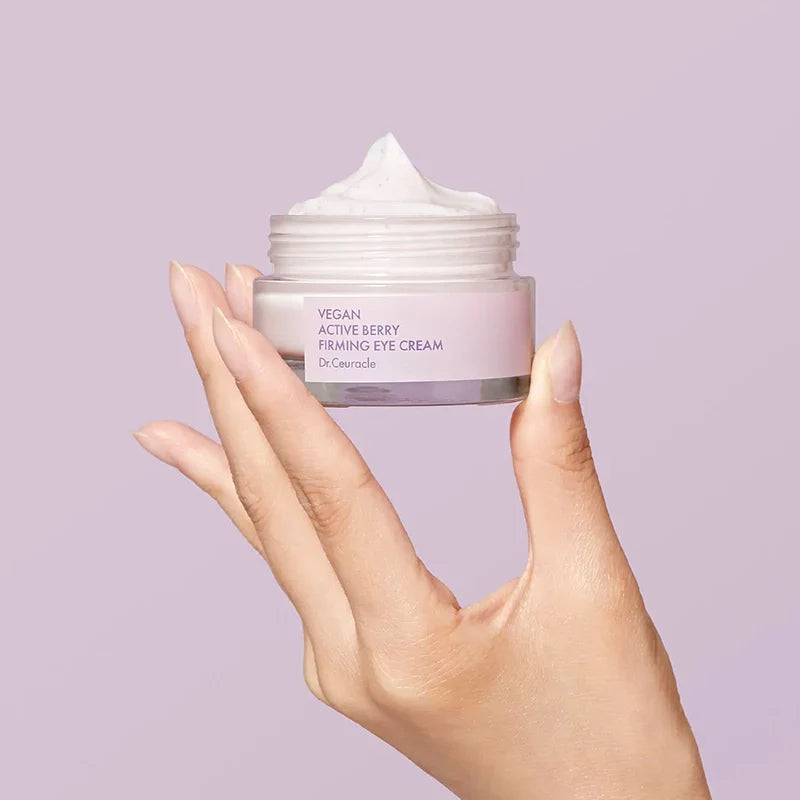 ProtoClinical k-beauty abstract beige and lavender skincare graphic with a soft vertical center band on a light background.