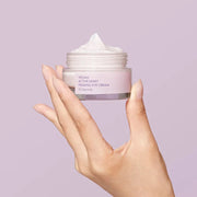 ProtoClinical k-beauty abstract beige and lavender skincare graphic with a soft vertical center band on a light background.