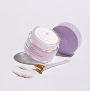ProtoClinical k-beauty abstract mauve and sage skincare graphic with two soft vertical plum forms on a light background.