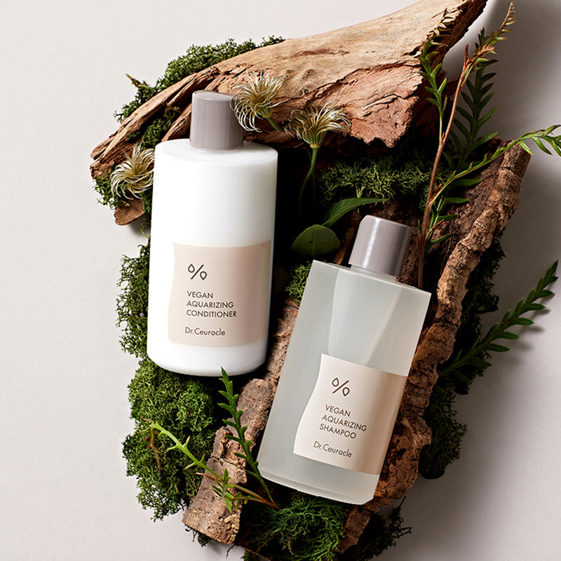 ProtoClinical k-beauty abstract dark brown and cream skincare graphic with soft high-contrast vertical shapes on a light background.