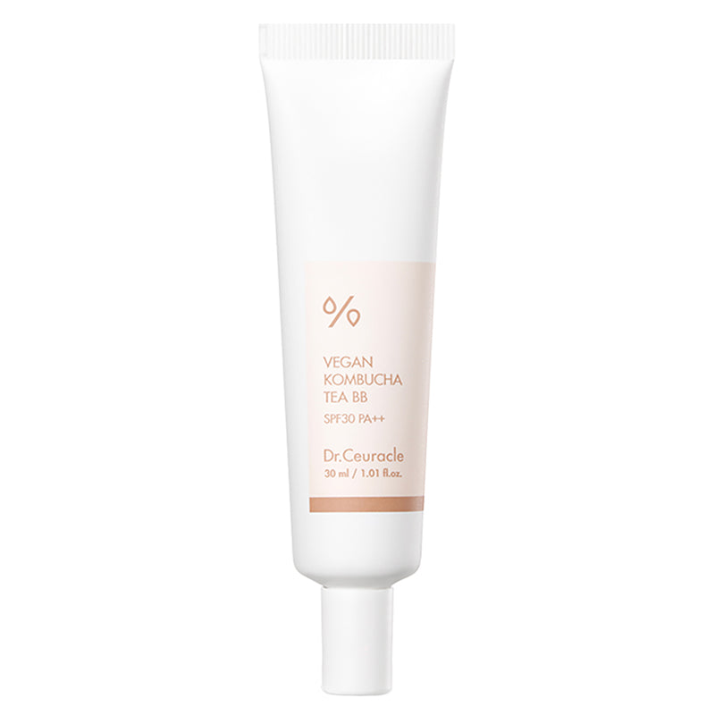 ProtoClinical k-beauty Dr.Ceuracle Vegan Kombucha Tea BB SPF30 PA++ 30m size chart graphic with multiple labeled measurements, product dimensions, and a white background.