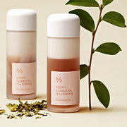 ProtoClinical k-beauty pale beige and sage beauty graphic with a soft centered cross shape on a light background.
