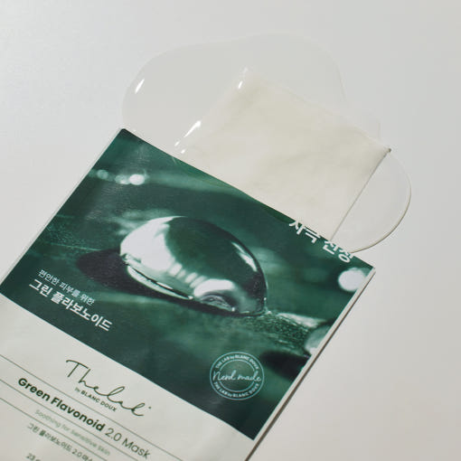 ProtoClinical k-beauty [THE LAB By BLANC DOUX] Green Flavonoid 2.0 Mask 23g x 10ea single vertical sheet mask pack centered in the frame on a pale background