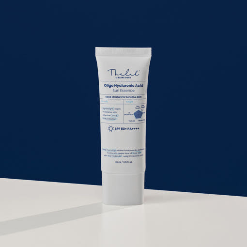 ProtoClinical k-beauty [THE LAB by BLANC DOUX] Oligo Hyaluronic Acid Sun Essence SPF50+ PA++++ 40ml single sun essence packaging on a clean white background