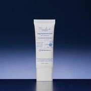 ProtoClinical k-beauty [THE LAB by BLANC DOUX] Oligo Hyaluronic Acid Sun Essence SPF50+ PA++++ 40ml single upright sun essence package centered on a dark navy background.