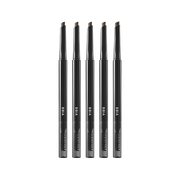 ProtoClinical k-beauty BBIA Last Auto Eyebrow Pencil 0.25g five slim dark eyebrow pencils standing upright side by side on a black background