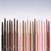 ProtoClinical k-beauty BBIA Last Auto Gel Eyeliner 0.3g with multiple upright eyeliner pencils side by side in taupe and rose-beige tones on a pale blue and white background