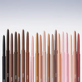 ProtoClinical k-beauty BBIA Last Auto Gel Eyeliner 0.3g with multiple upright eyeliner pencils side by side in taupe and rose-beige tones on a pale blue and white background