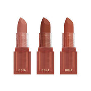 ProtoClinical k-beauty BBIA Last Powder Lipstick 3.5g three rosy nude lipstick tubes standing side by side on a pale blue and cream background