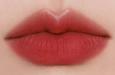 ProtoClinical k-beauty BBIA Last Powder Lipstick 3.5g deep red lipstick swatch centered on a pale cream background