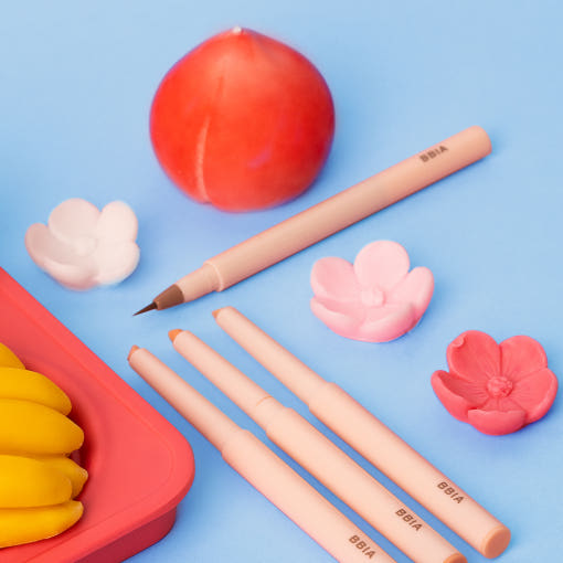 ProtoClinical k-beauty BBIA Last Powder Pencil 0.7g single upright slim pencil package centered on a pastel blue and peach background