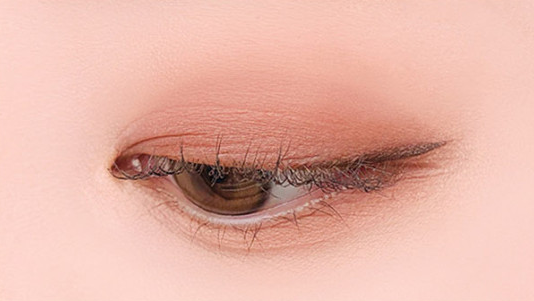 ProtoClinical k-beauty BBIA Ready To Wear Eye Shadow 3g warm brown eye shadow swatch centered on a soft pink background