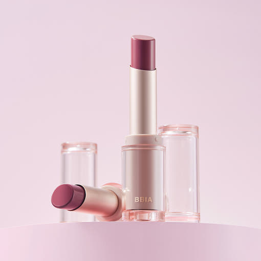 ProtoClinical k-beauty BBIA Ready To Wear Water Lipstick 3g single upright mauve lipstick package centered on a soft pink background