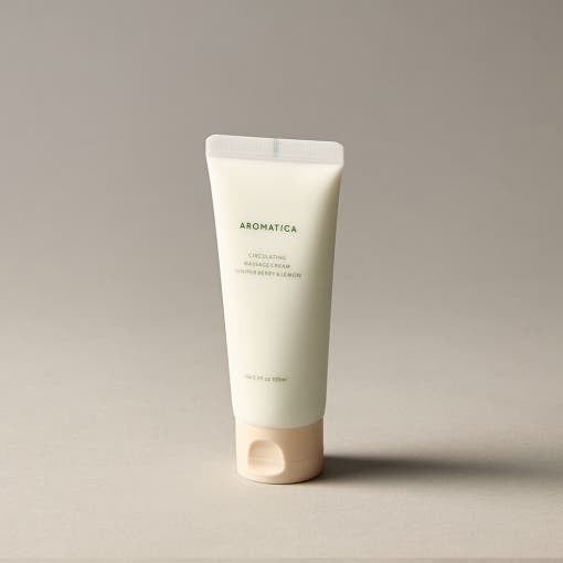 AROMATICA Circulating Massage Cream Juniper Berry & Lemon 100ml by ProtoClinical shown in a massage cream product shot with clean branded packaging for a k-beauty body care routine.