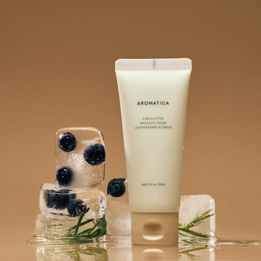 AROMATICA Circulating Massage Cream Juniper Berry & Lemon 100ml by ProtoClinical displayed in a clean skincare-style product image with the branded massage cream packaging for a k-beauty body routine.