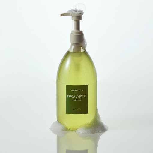 AROMATICA Eucalyptus Shampoo 15 Amino 1000ml by ProtoClinical presented in a branded product detail graphic featuring the shampoo bottle for a k-beauty hair care routine.