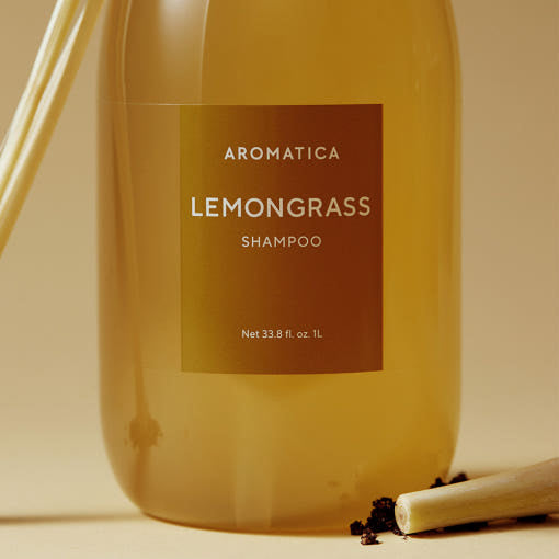 AROMATICA Lemongrass 7 Vita Shampoo 1L by ProtoClinical presented in a branded product detail graphic featuring the shampoo bottle for a k-beauty hair care routine.