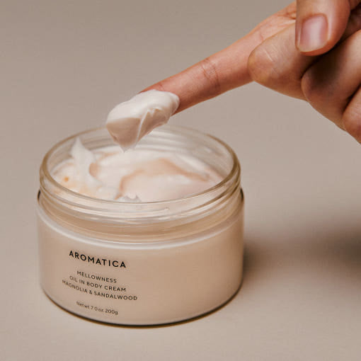 ProtoClinical k-beauty AROMATICA Mellowness Oil In Body Cream Magnolia & Sandanwood 200g single body cream package centered on a clean white background in a square product shot
