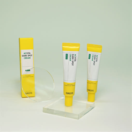 ProtoClinical k-beauty CURESYS Acvita Dark Spot Cream 30ml single upright cream package centered on a light background with pale yellow and olive tones