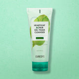 ProtoClinical k-beauty CURESYS Heartleaf Acpair Gel Foam Cleanser 150ml in a single upright mint-green cleanser tube on a soft aqua gradient background