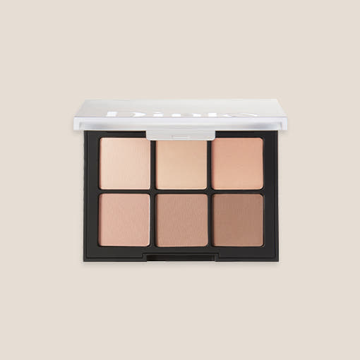 ProtoClinical k-beauty Dinto Blur-Finish Shadow 5.4g #704 Louisa May Alcott open six-pan eyeshadow palette on a clean white background with rose, taupe, and deep plum shades