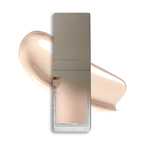 ProtoClinical k-beauty Dinto Wooncho Blur-Glowy Foundation 25ml single upright foundation bottle centered on a white background with soft pink and lavender side accents