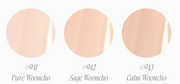 ProtoClinical k-beauty three warm beige beauty product silhouettes with pale blue lower accents on a white background.