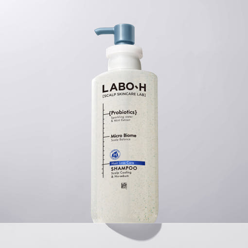 LABO-H Hair Loss Care Scalp Cooling & No Sebum Shampoo 400ml by ProtoClinical shown in a front-facing shampoo bottle on a clean white background, highlighting the scalp cooling label for a k-beauty hair care routine.