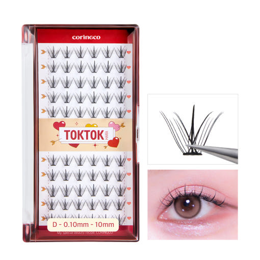 ProtoClinical k-beauty CORINGCO Toktok-Hara Cupid Eyelash 60pcs (3 Types) shown as false eyelash set packaging with rows of black lashes, soft pastel accents, and a square product layout